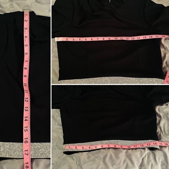 INA I'm Back Baby Black Sparkly Rhinestone Crop Top Black M NEW - Picture 13 of 13